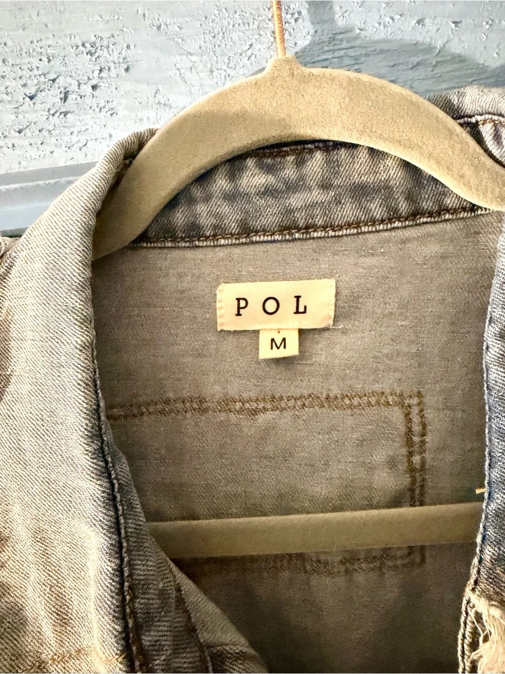 POL Denim Jacket with White eyelet embroidered Lace Inset Med - Picture 5 of 8